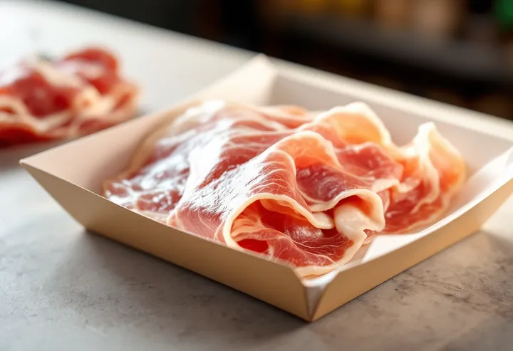 Vaschetta in cartoncino con skin trasparente e affettato — placeholder